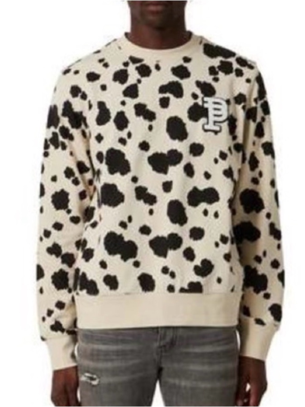 Purple Brand French Terry Cheetah Print Embroidered Patch Sweatshirt Size Medium